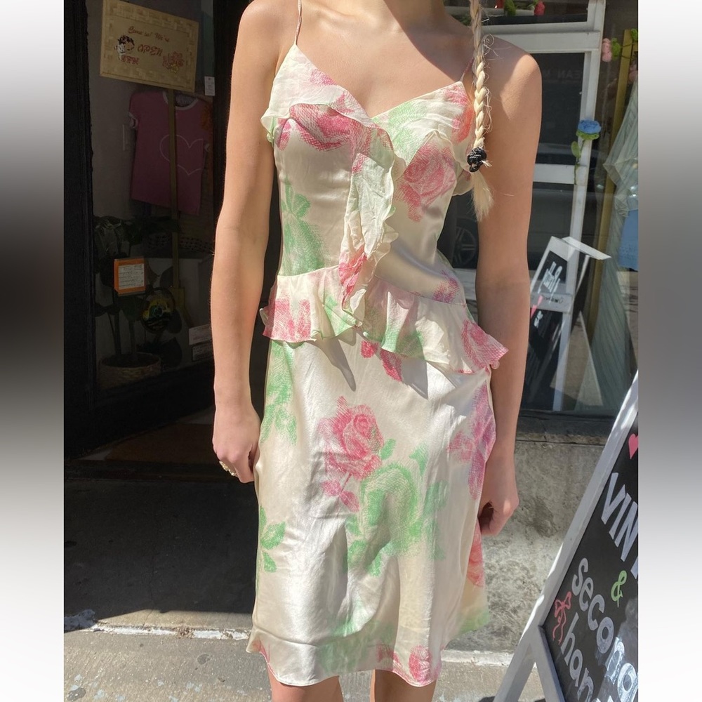 BCBGMaxAzria Floral Midi Dress - Cream, Pink, Green